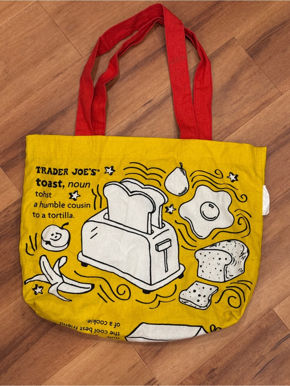 Trader Joe'S Breakfast Canvas Tote Bag Yellow & Red Waffle Toast Graphic
